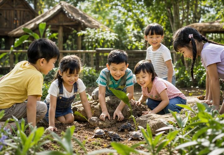 Children exploring a family wildlife zone