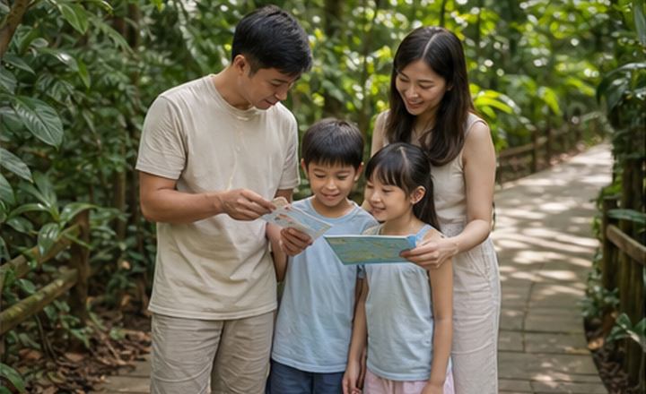 Family enjoying a zoo pathway